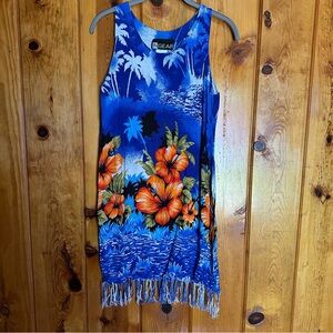 Vintage InGear Blue Floral Sleeveless Dress with Fringe